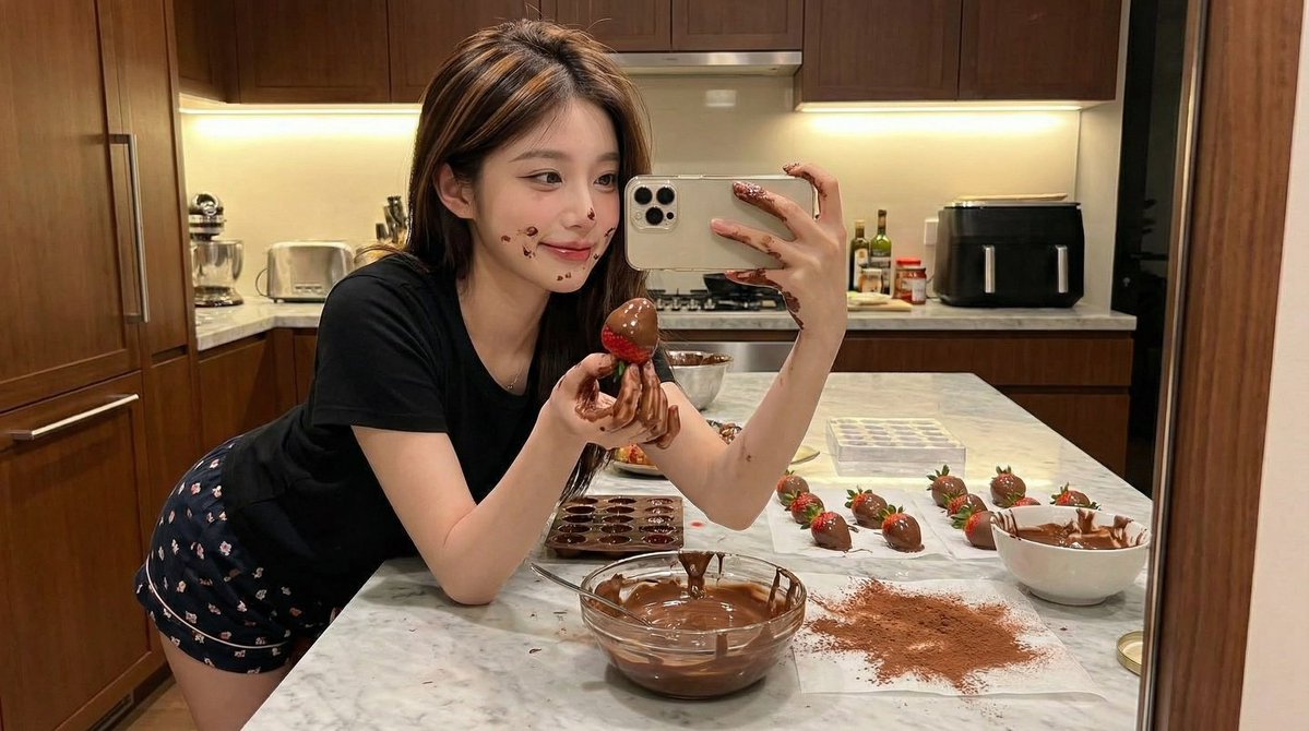 Profile / Avatar - Ultra-Realistic Kitchen Selfie with Chocolate Smudge — output 1