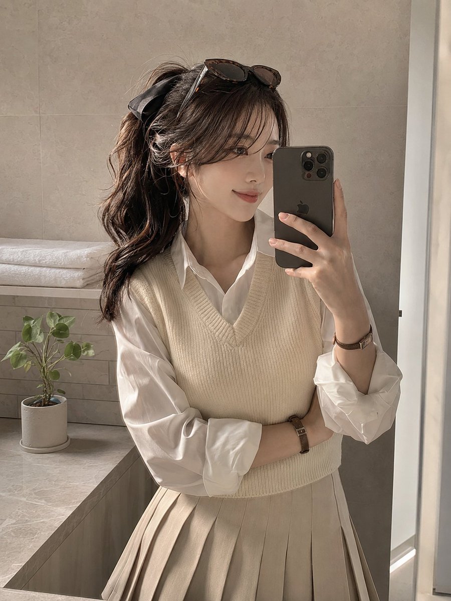 Profile / Avatar - Soft Preppy Bathroom Mirror Selfie — output 1