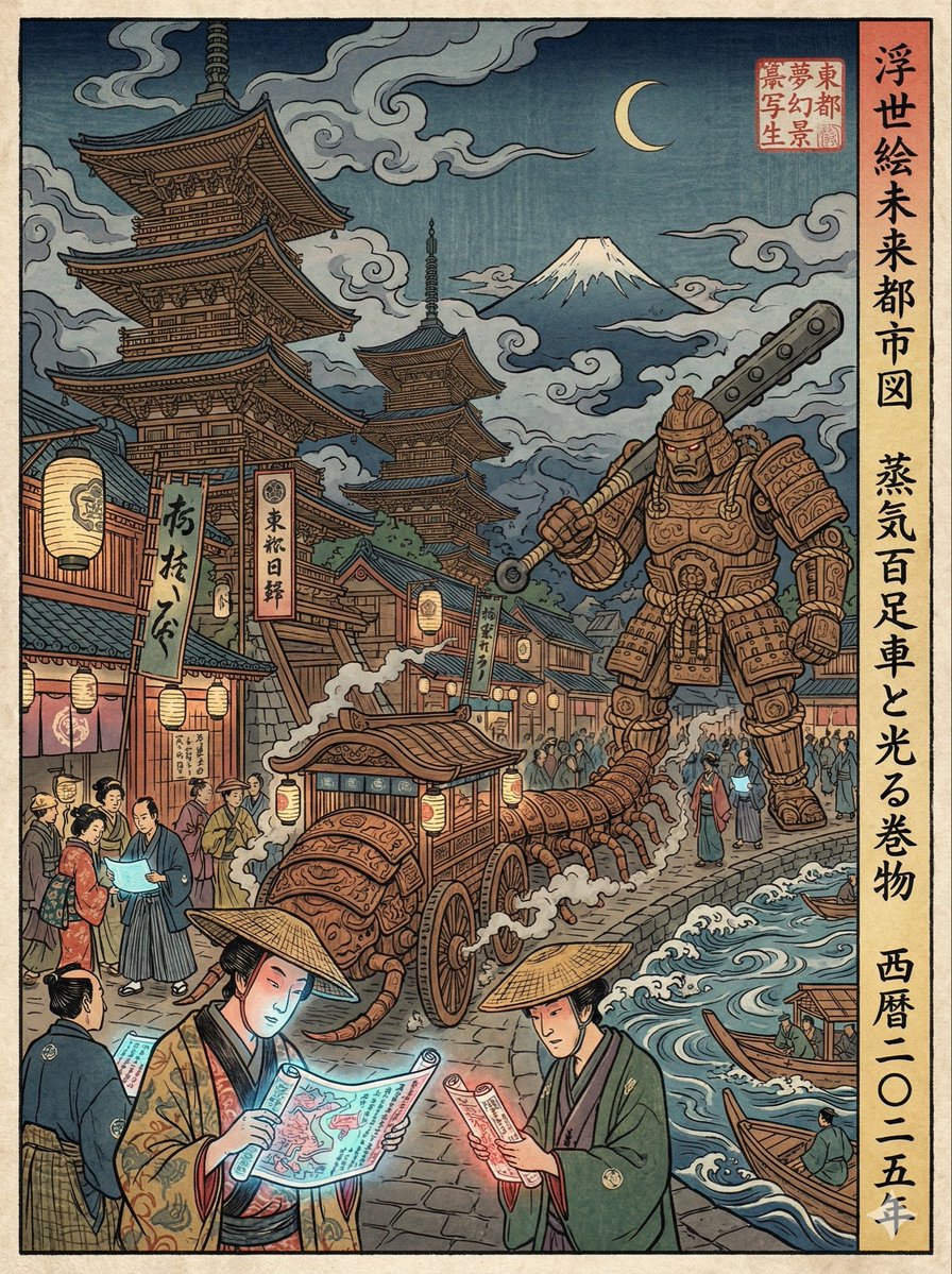 Edo-period Ukiyo-e reinterpretation of a modern scene — output 1