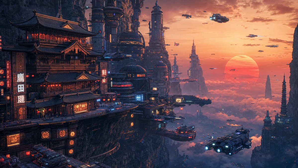 Game Asset - Cyberpunk Cliffside Megacity Wallpaper — output 1