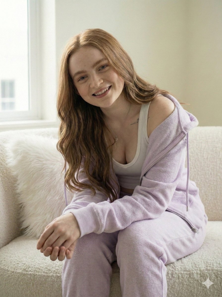 Cozy Loungewear Portrait on a Sofa — output 1