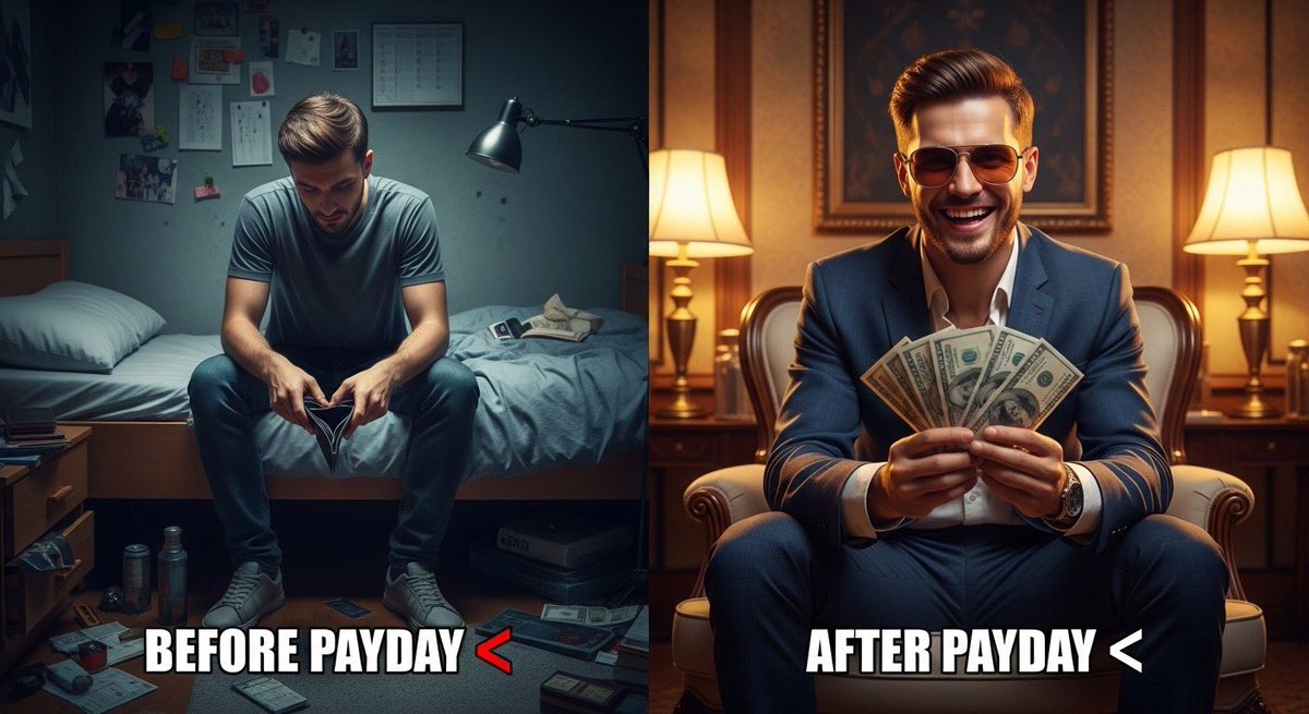 YouTube Thumbnail - Split Scene 'Before and After Payday' Prompt for Nano Banana Pro — output 1