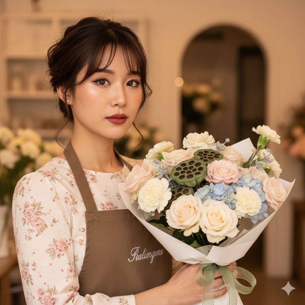 Romantic Cottagecore Florist Editorial Portrait Prompt — output 1