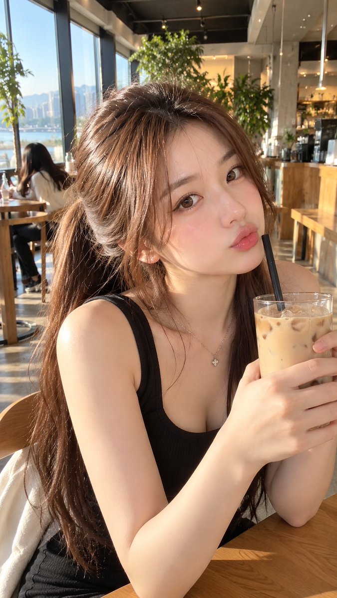 Profile / Avatar - Korean Girl Selfie in Cafe — output 1