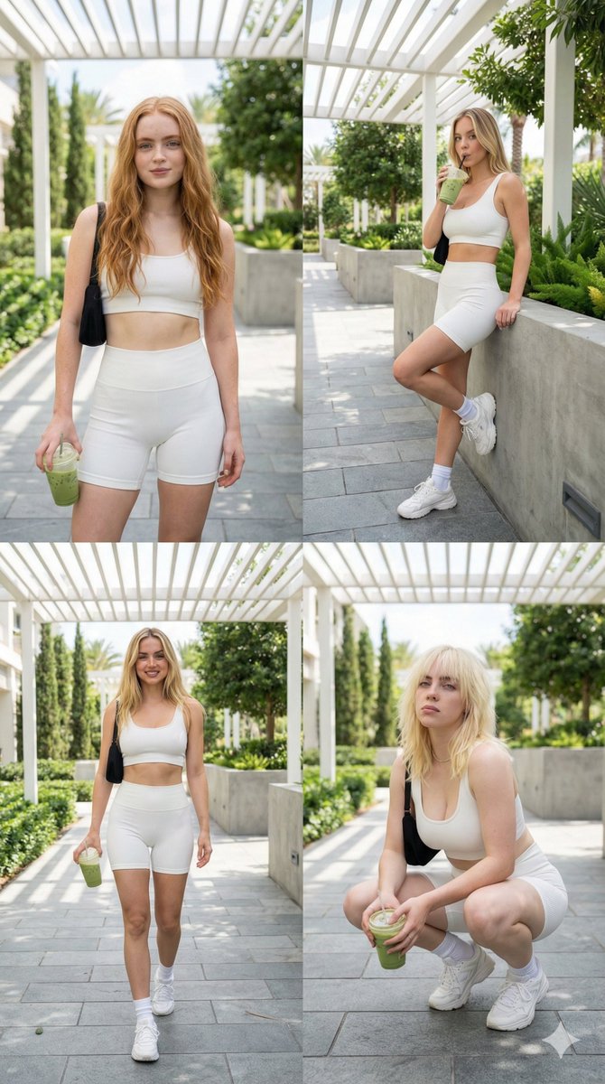 All-White Athletic Celebrity Grid Prompt — output 1