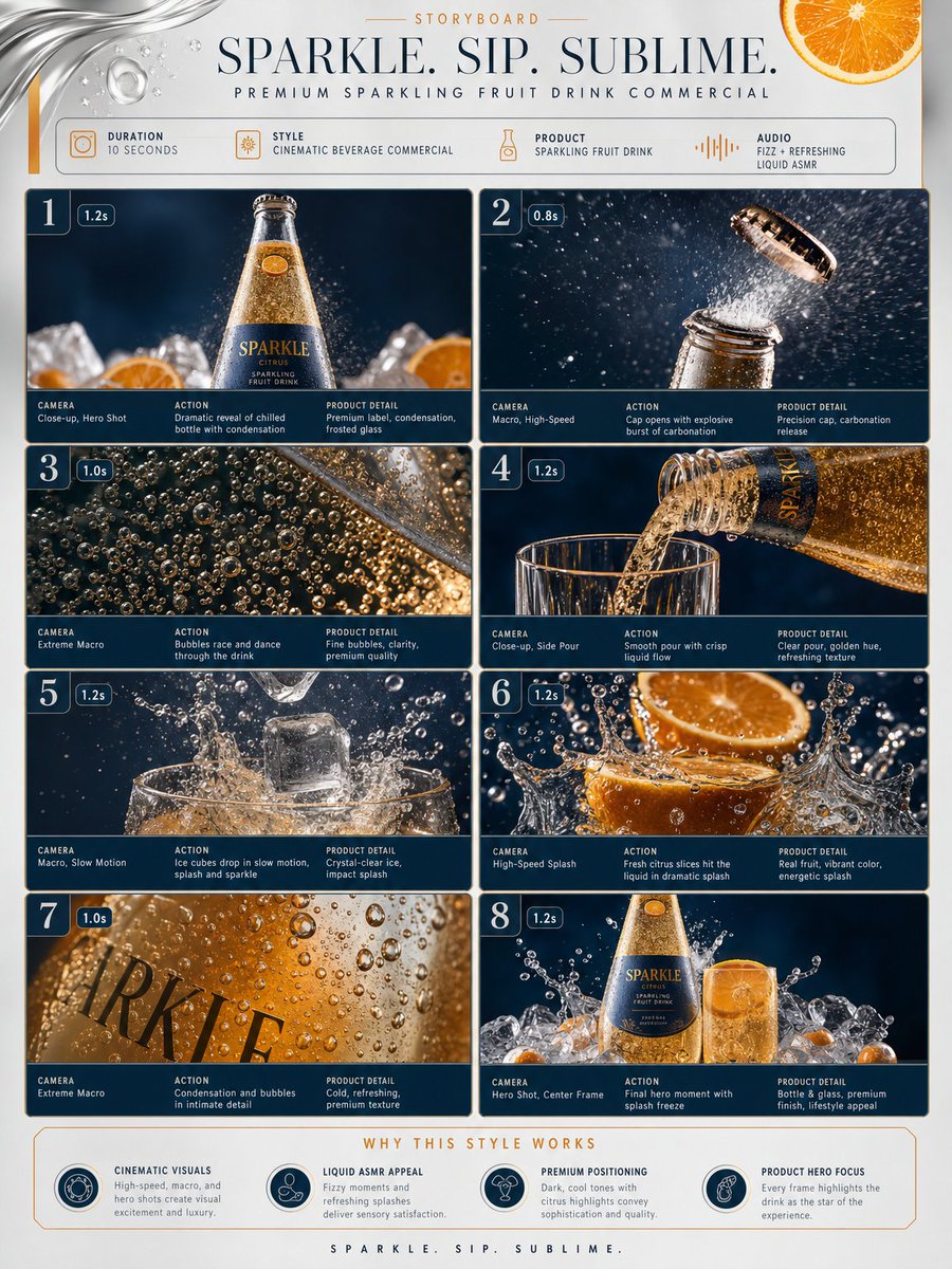 Comic / Storyboard - Premium Fruit Drink Storyboard — output 1