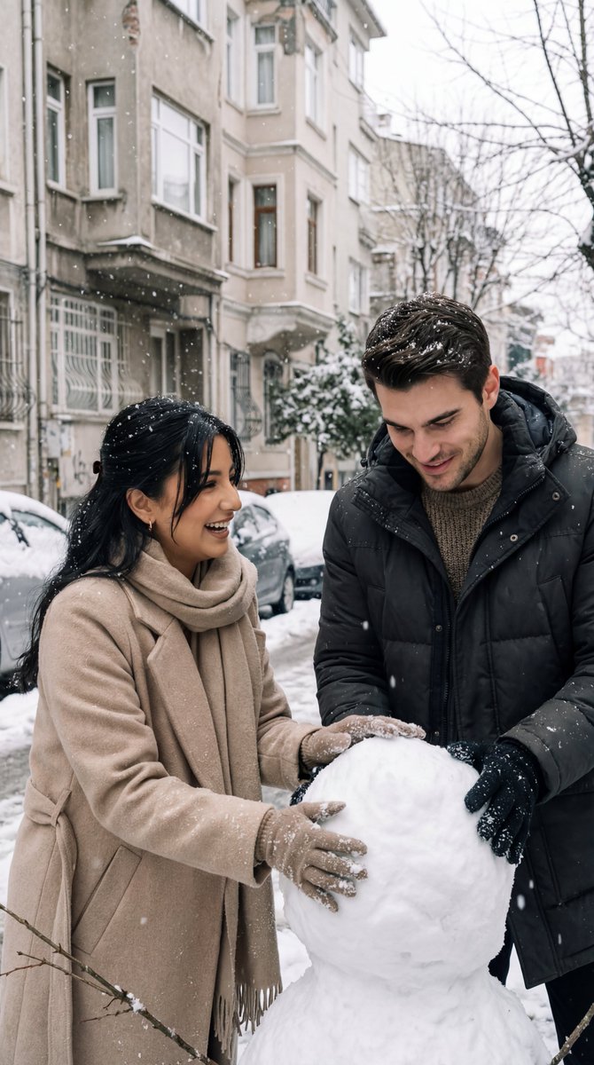Photorealistic Cinematic Street Romance in Istanbul Snow — output 1
