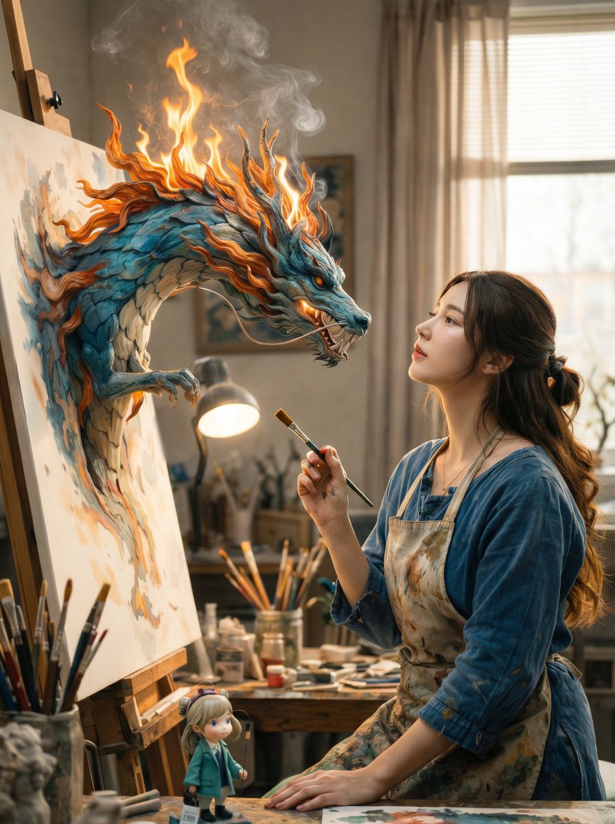 Magical Realism: Dragon Emerging from Canvas — output 1