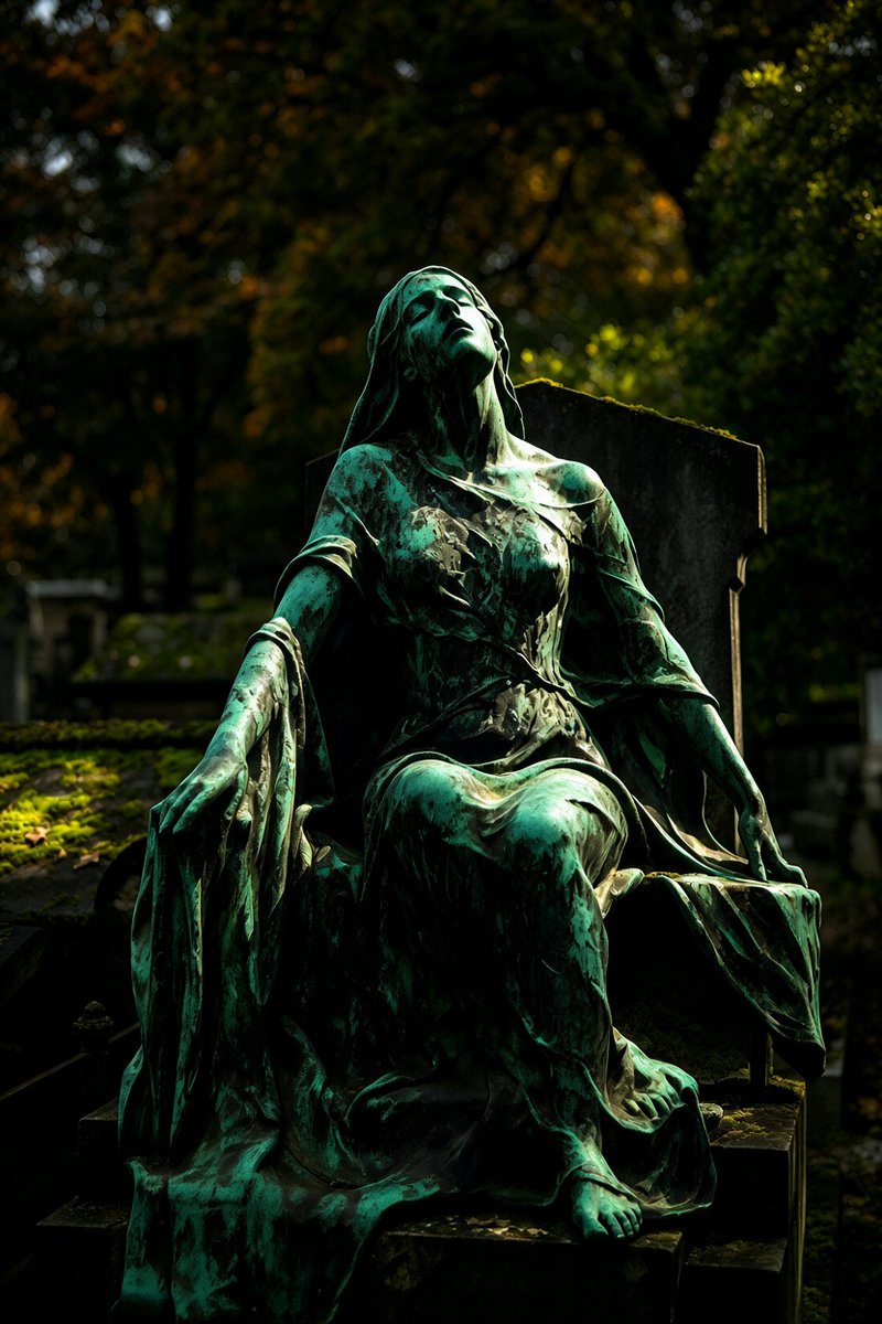 Social Media Post - Verdigris Bronze Statue of Seated Woman