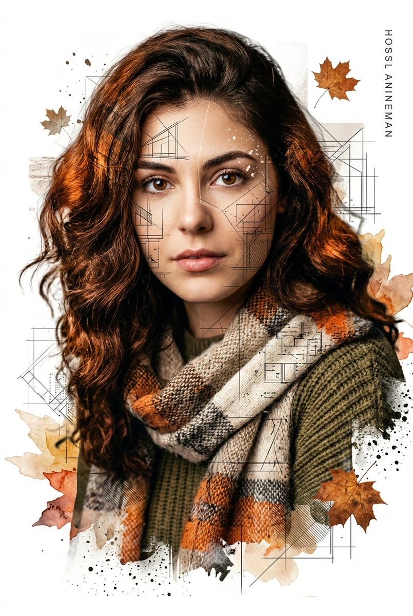 Poster / Flyer - Gentle Autumn Mood Mixed-Media Portrait Poster Prompt — output 1