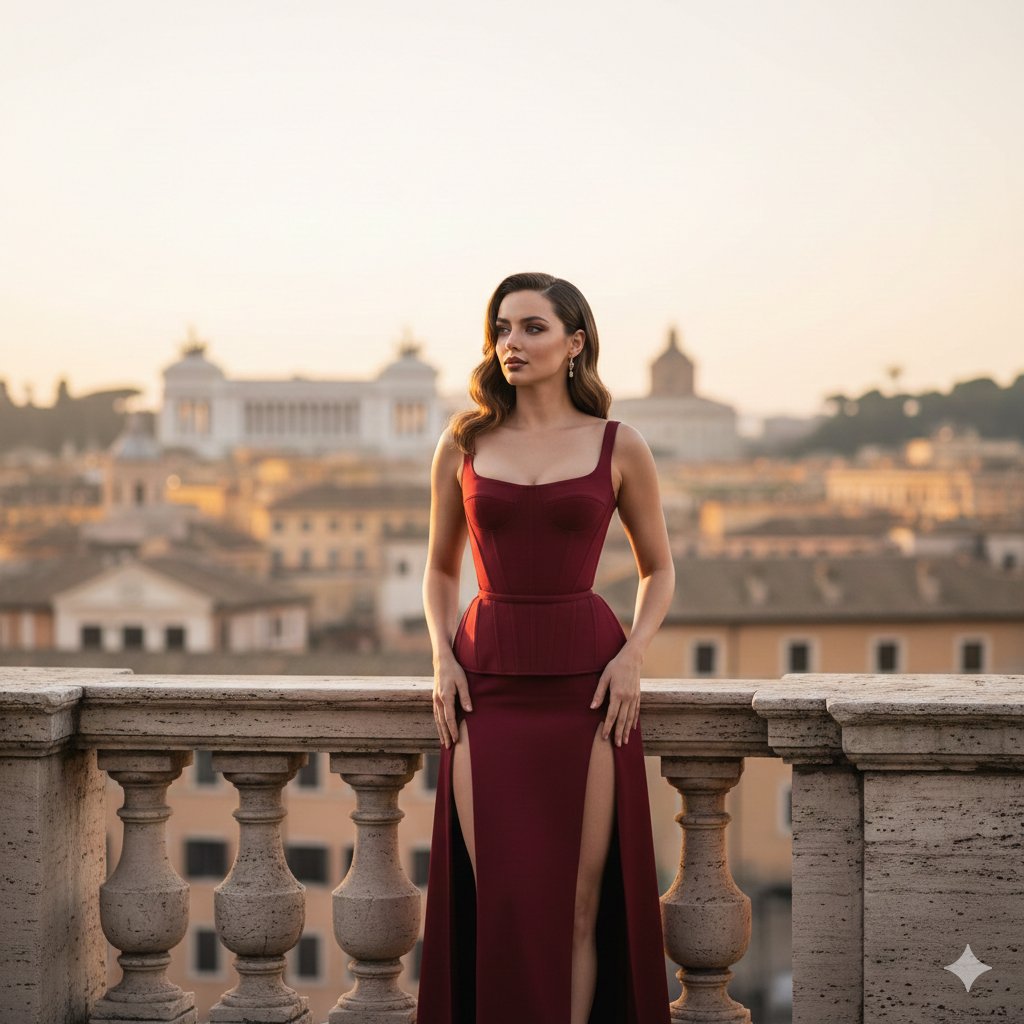 Ana de Armas Roman Balcony Editorial Prompt (Version 2) — output 1