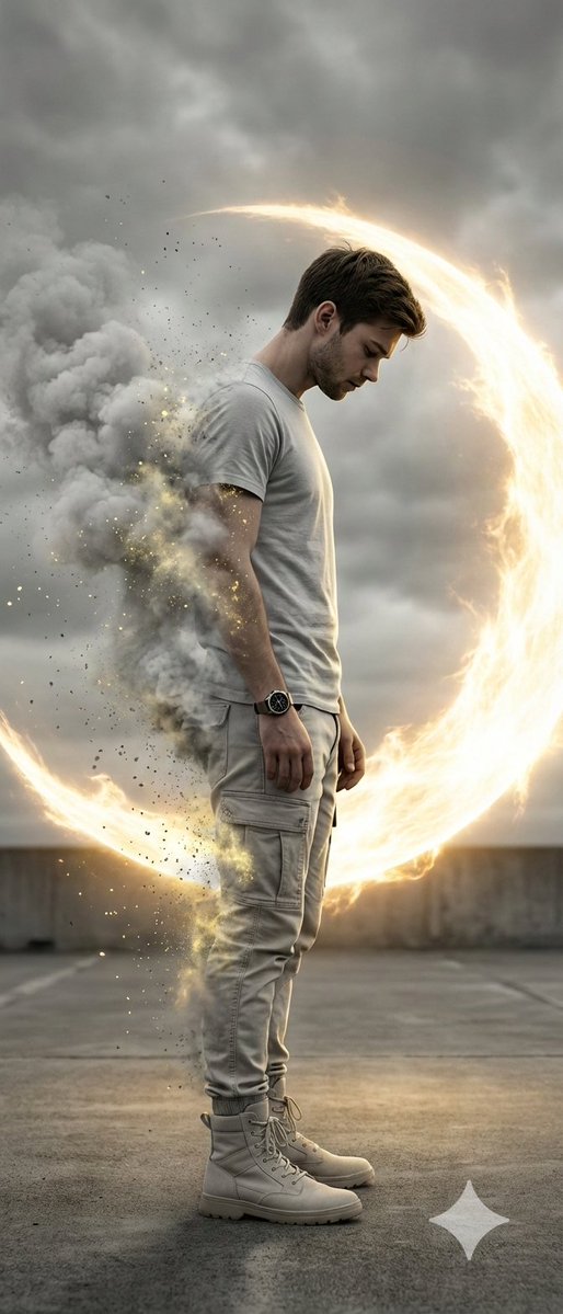 Cinematic Disintegration Portrait with Energy Aura — output 1
