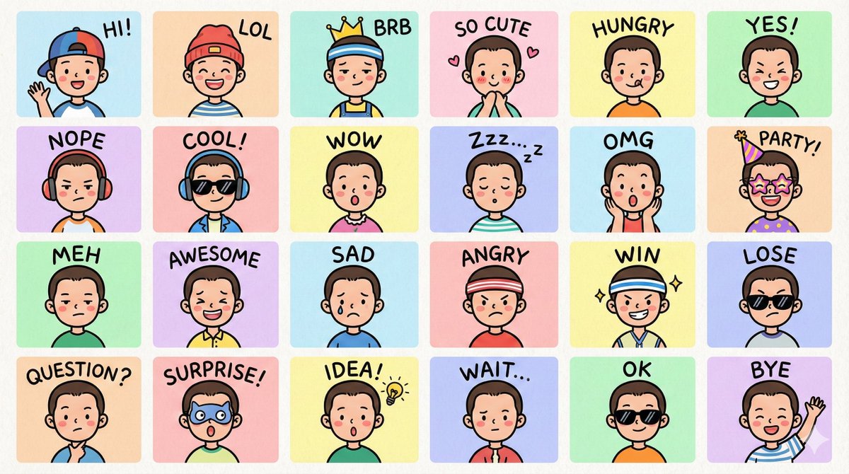 LINE-style Q-version emoji portrait grid — output 1