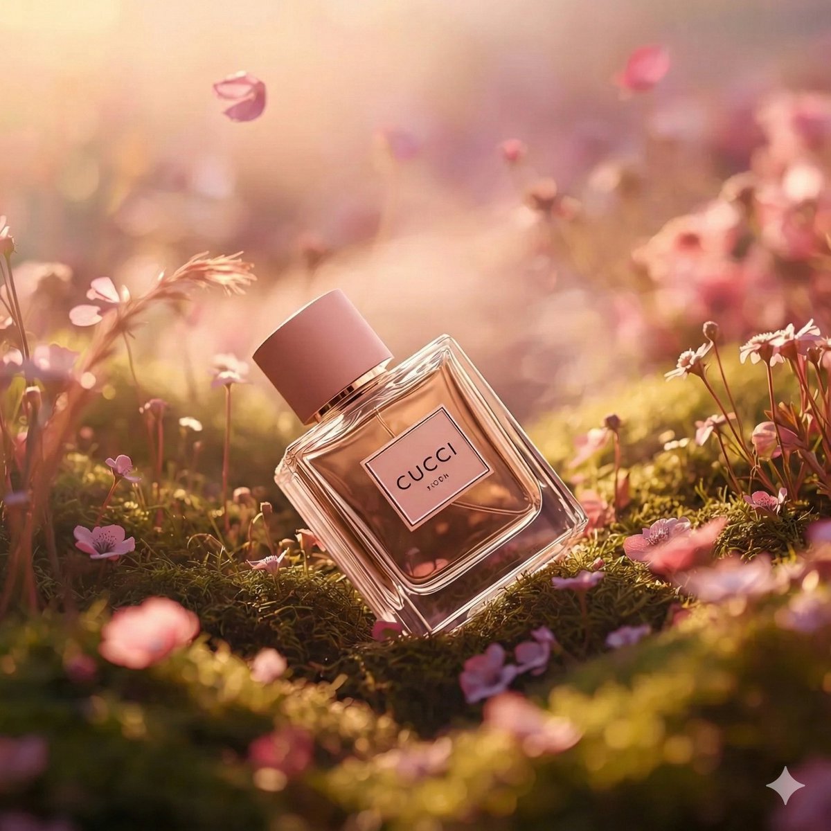 E-commerce Main Image - Hyper-realistic luxury perfume product shot in fantasy meadow — output 1