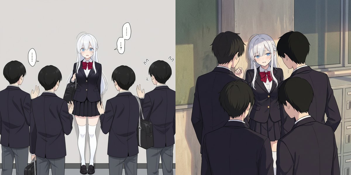 Girl cornered by three male students — output 1
