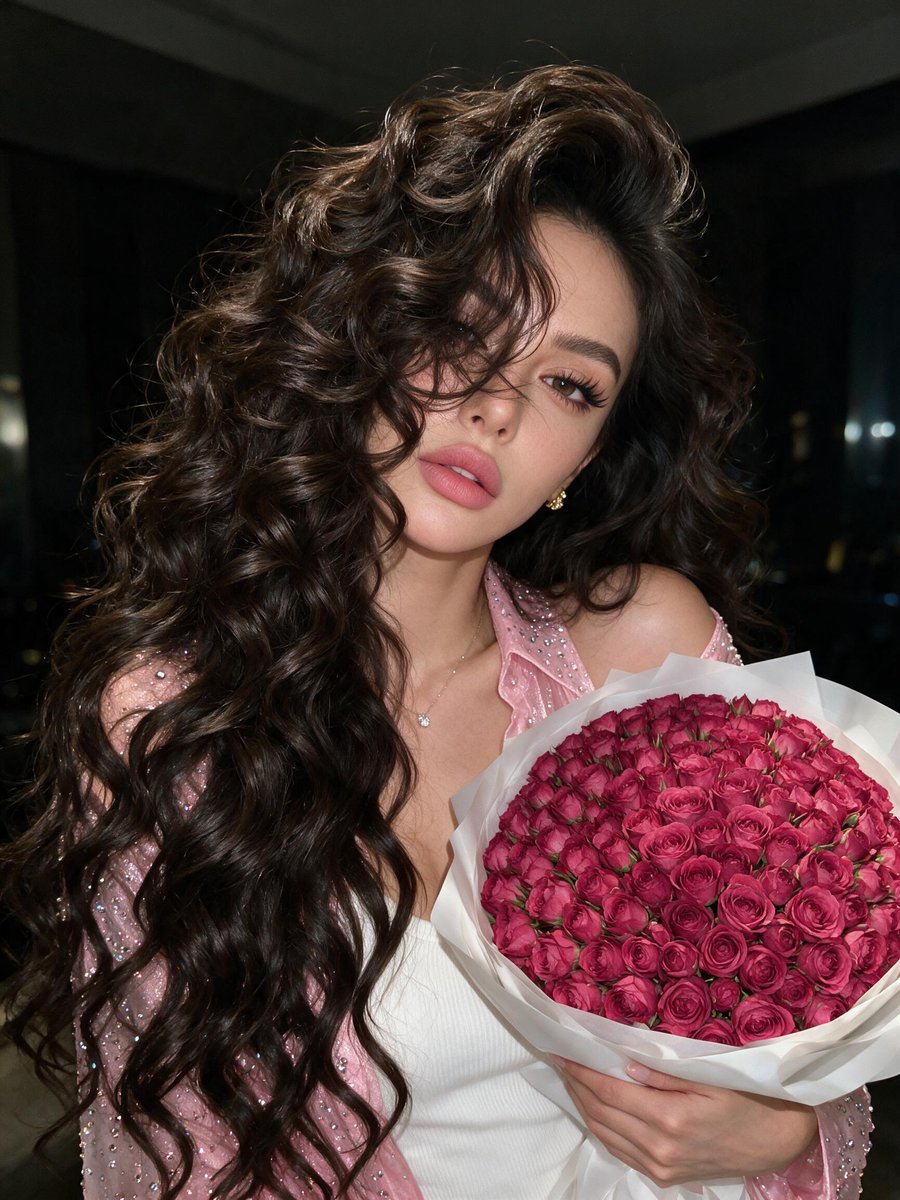 Profile / Avatar - Curly Hair Rose Selfie Portrait — output 1