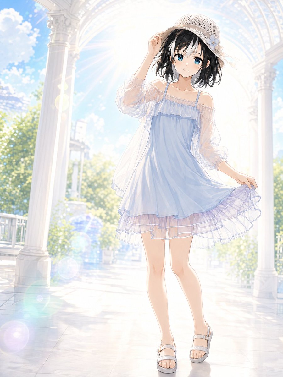 Social Media Post - Sunlit Summer Gazebo Anime Girl — output 1