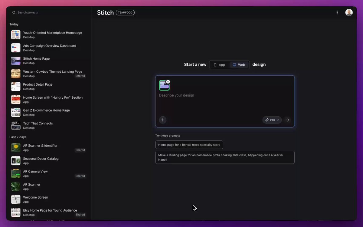 Various redesign commands for Stitch’s Redesign Agent — output 1
