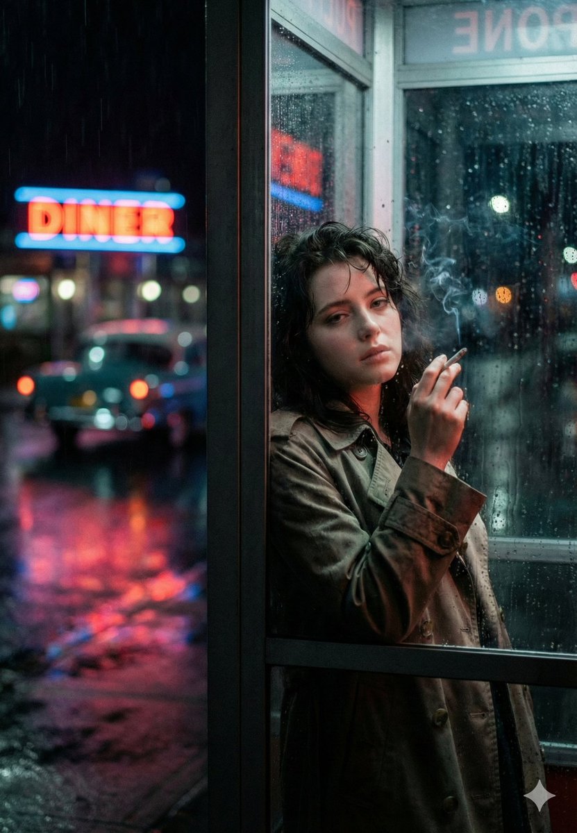 Neo-Noir Phone Booth Scene in the Rain — output 1
