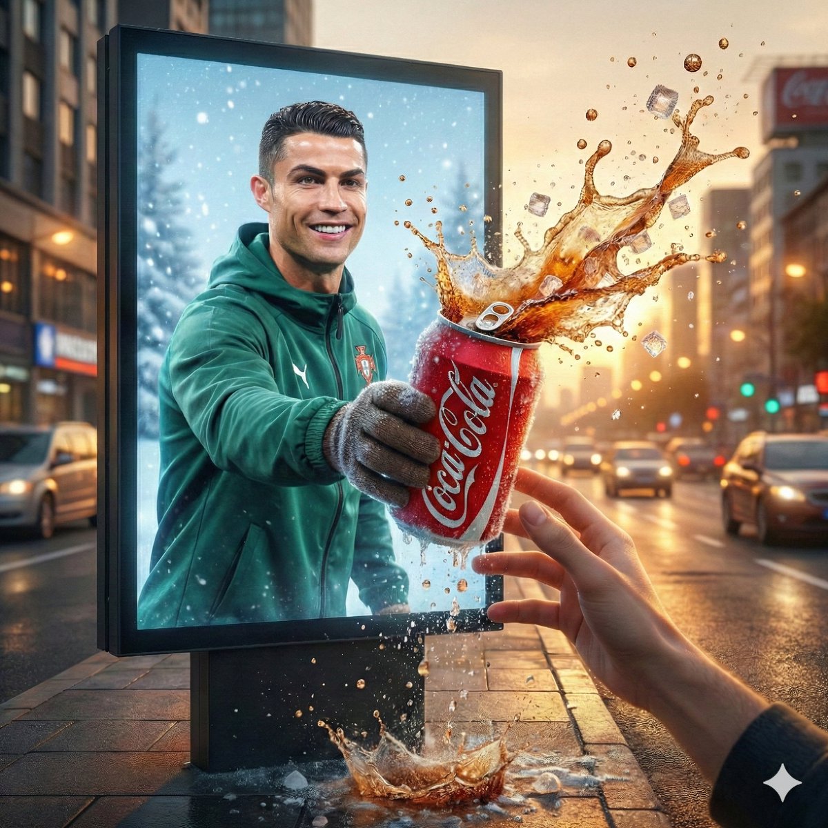 Product Marketing - Surreal Billboard Advertisement with Hand Exchange — output 1