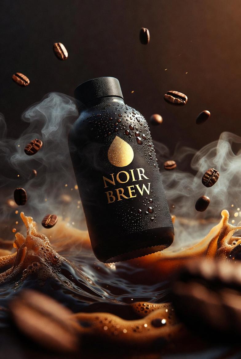 E-commerce Main Image - Ultra-Cinematic Product Photography of 'NOIR BREW' Coffee Bottle — output 1