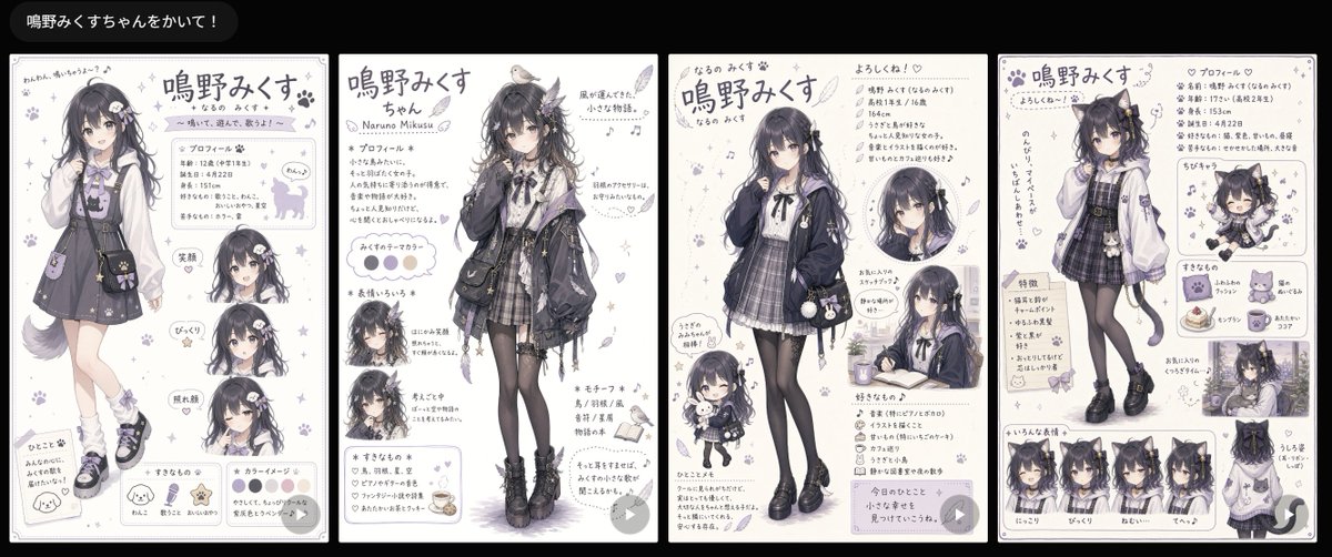 Comic / Storyboard - Four Anime Mascot Character Sheets — output 1