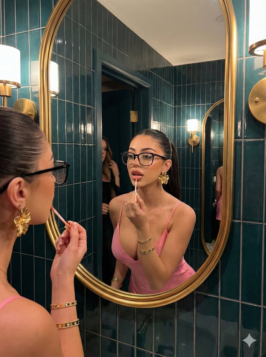 Product Marketing - Glamorous Mirror Reflection Beauty Shot Prompt — output 1