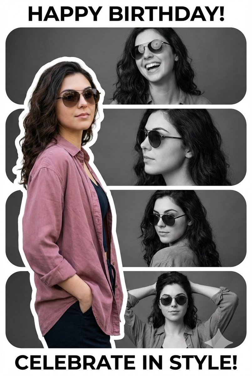 Social Media Post - Vertical Birthday Poster Collage with Cinematic Monochrome Photos — output 1
