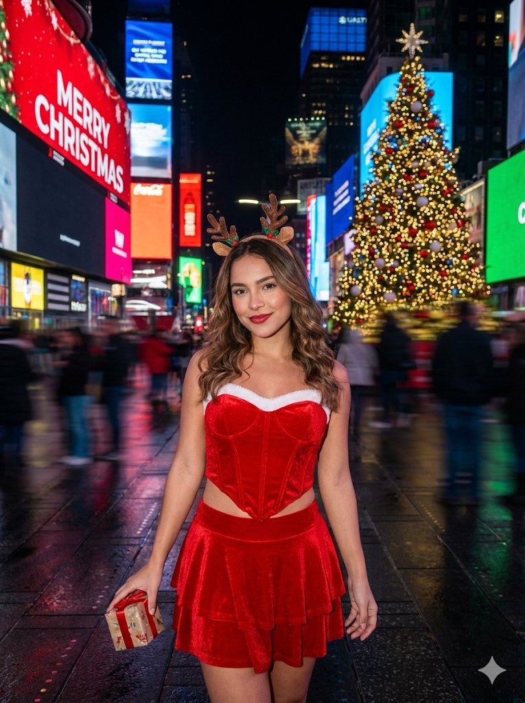 Times Square Christmas Flash Portrait Prompt — output 1